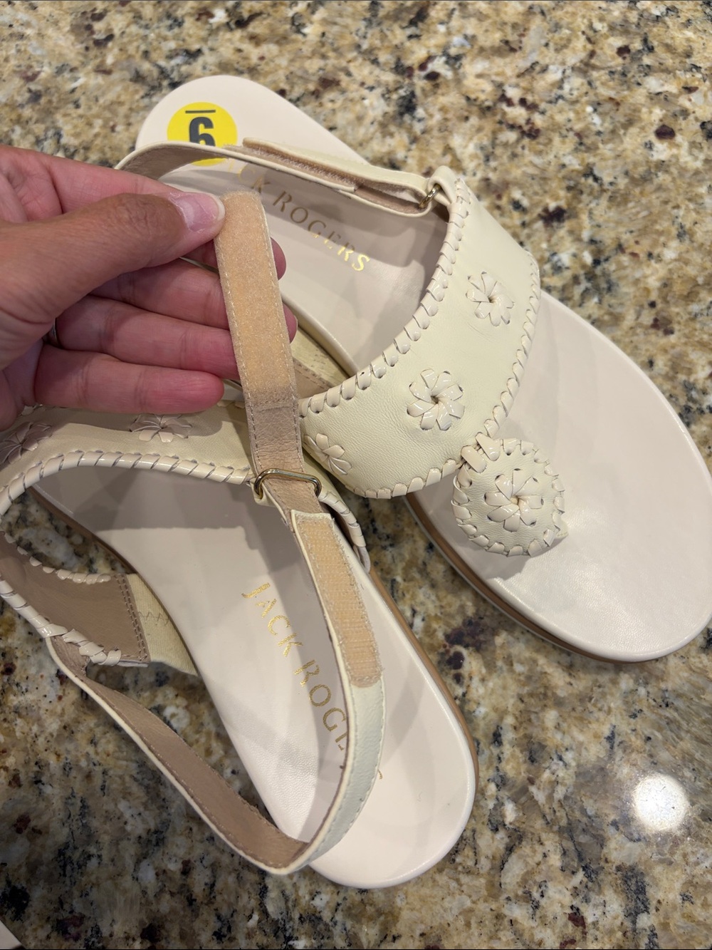New Jack Rogers Cream Leather Iconic Whipstitch Slingback Sandals | Size 9 - Picture 7 of 7